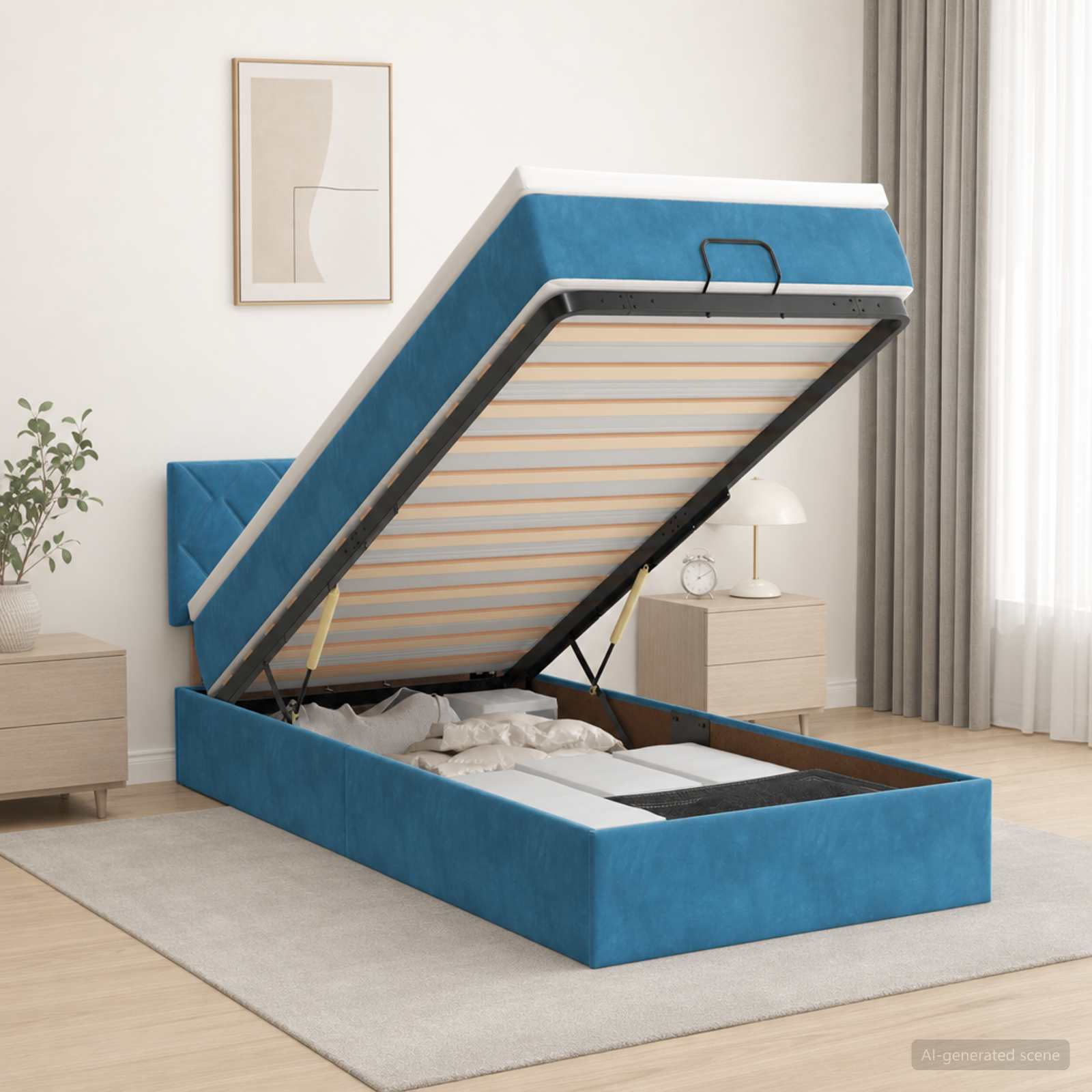 Letto Ottomano con Materasso e LED Blu scuro 100 x 200 cm | homemem39