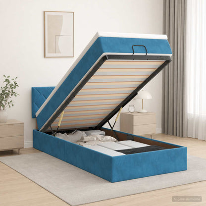 Letto ottomano con materasso Blu Scuro 100 x 200 cm Velluto | homemem39