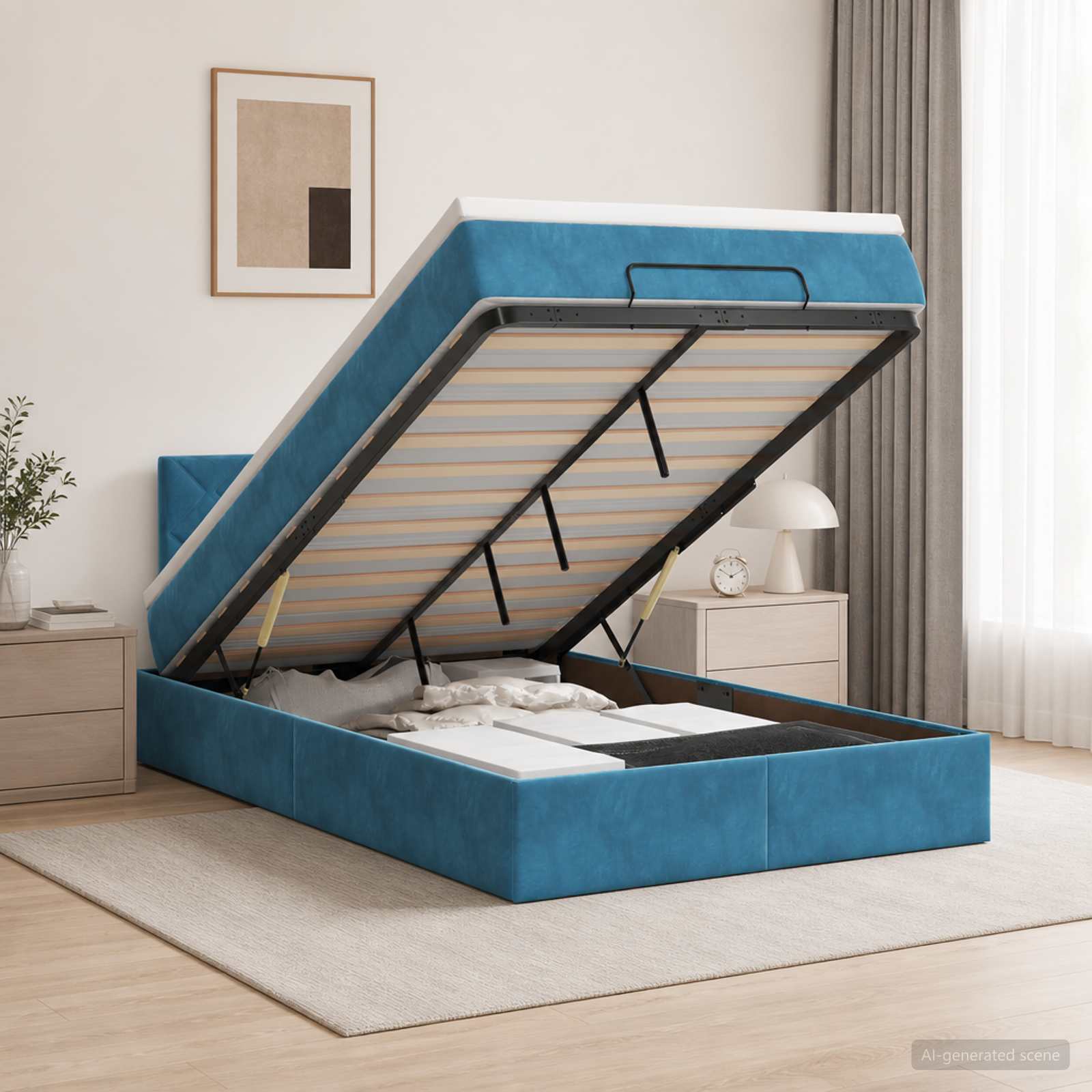 Letto Ottomano con Materasso e LED Blu scuro 120 x 200 cm | homemem39