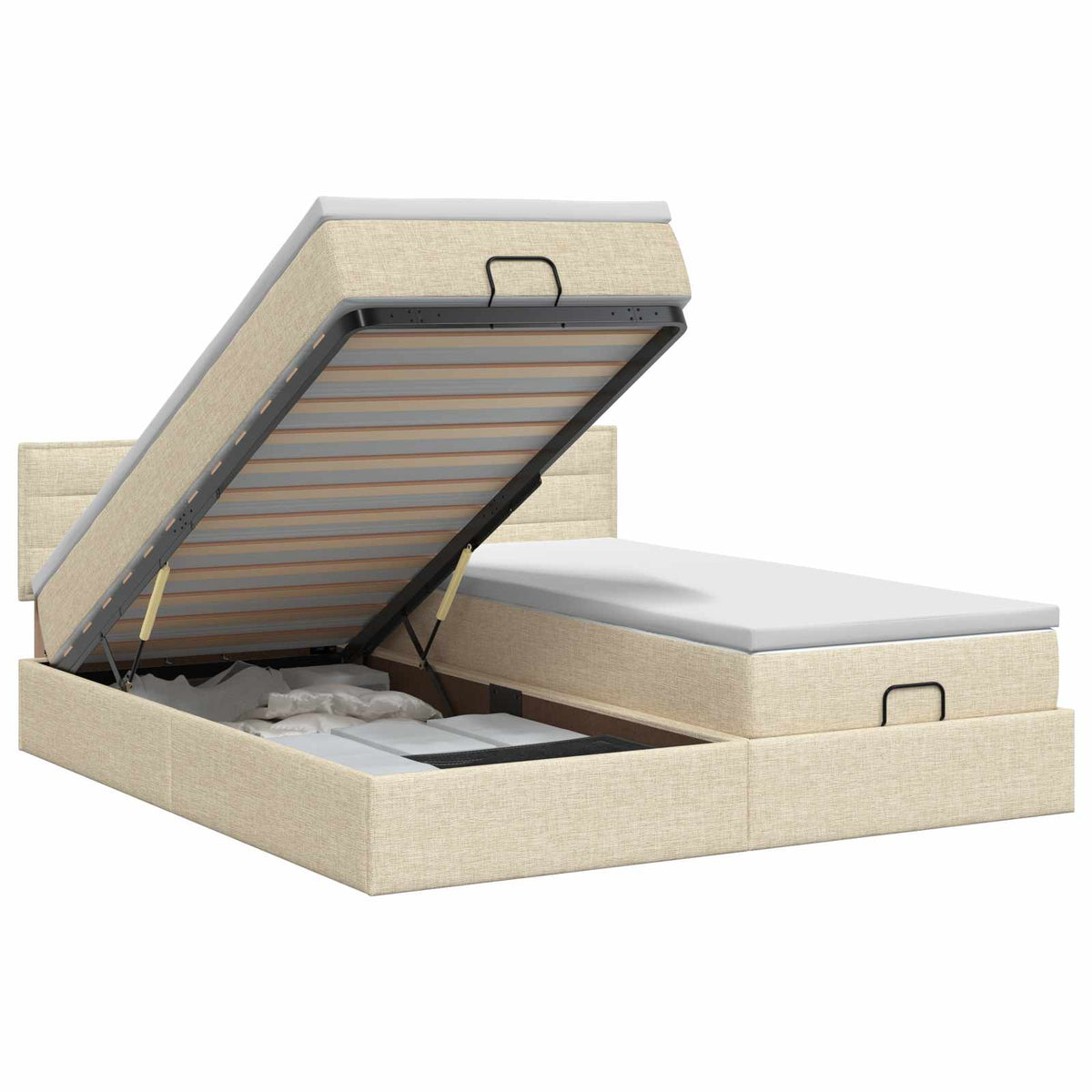 Letto ottomano con materasso con testiera 2 pcs Crema Tessuto