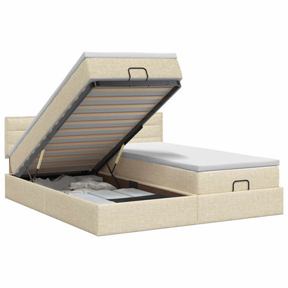 Letto ottomano con materasso con testiera 2 pcs Crema Tessuto