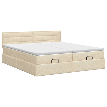 Letto ottomano con materasso con testiera 2 pcs Crema Tessuto