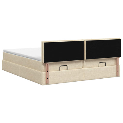 Letto ottomano con materasso con testiera 2 pcs Crema Tessuto