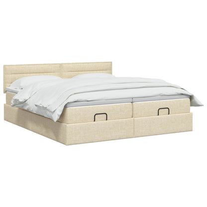 Letto ottomano con materasso con testiera 2 pcs Crema Tessuto