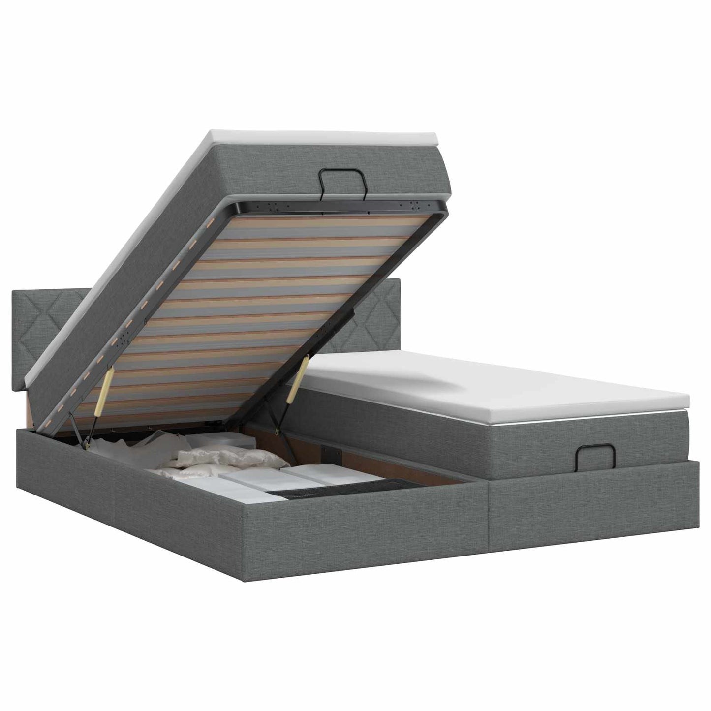 Letto ottomano con materasso 2 pz Grigio Scuro Tessuto
