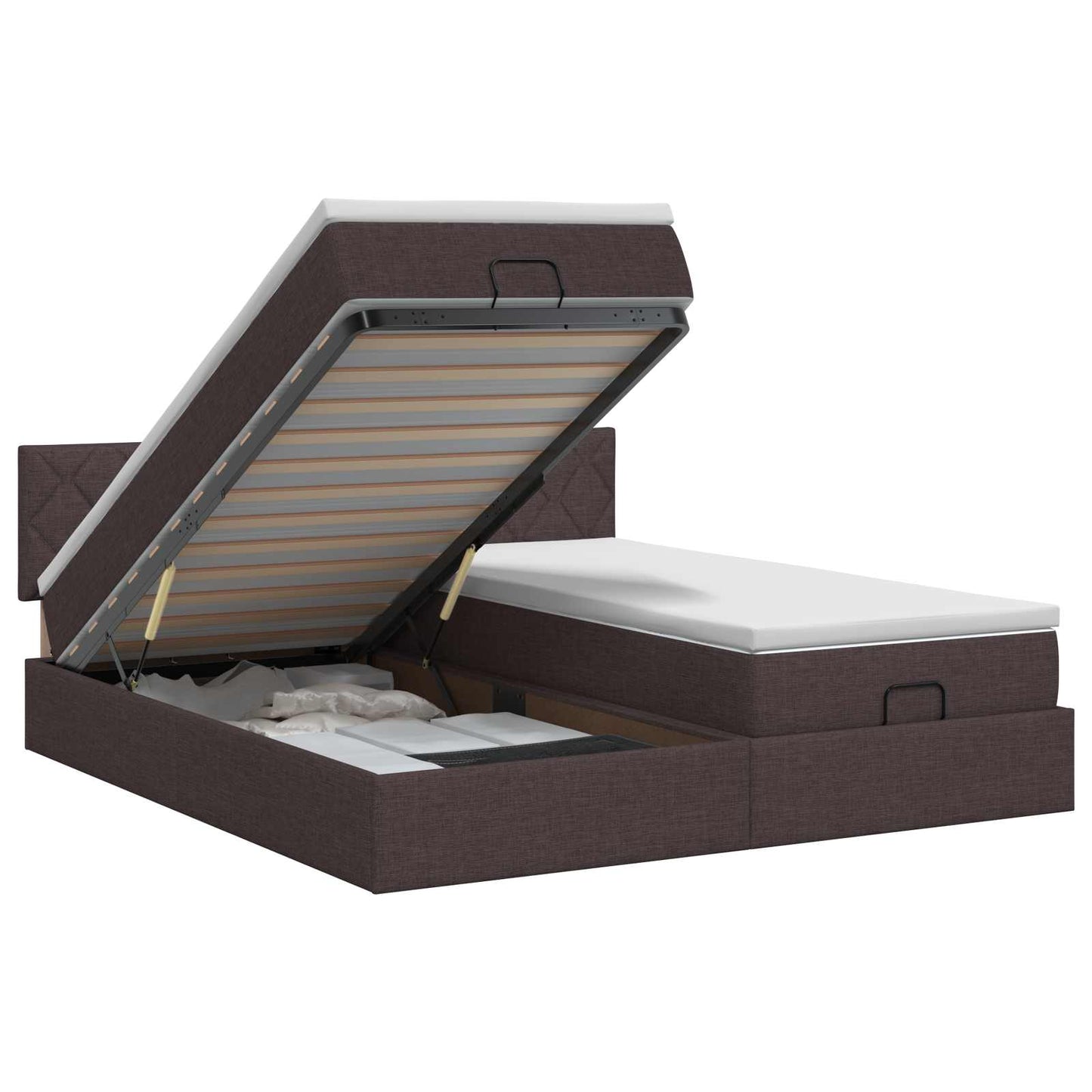 Letto ottomano con materasso 2 pz Marrone Scuro Tessuto | homemem39