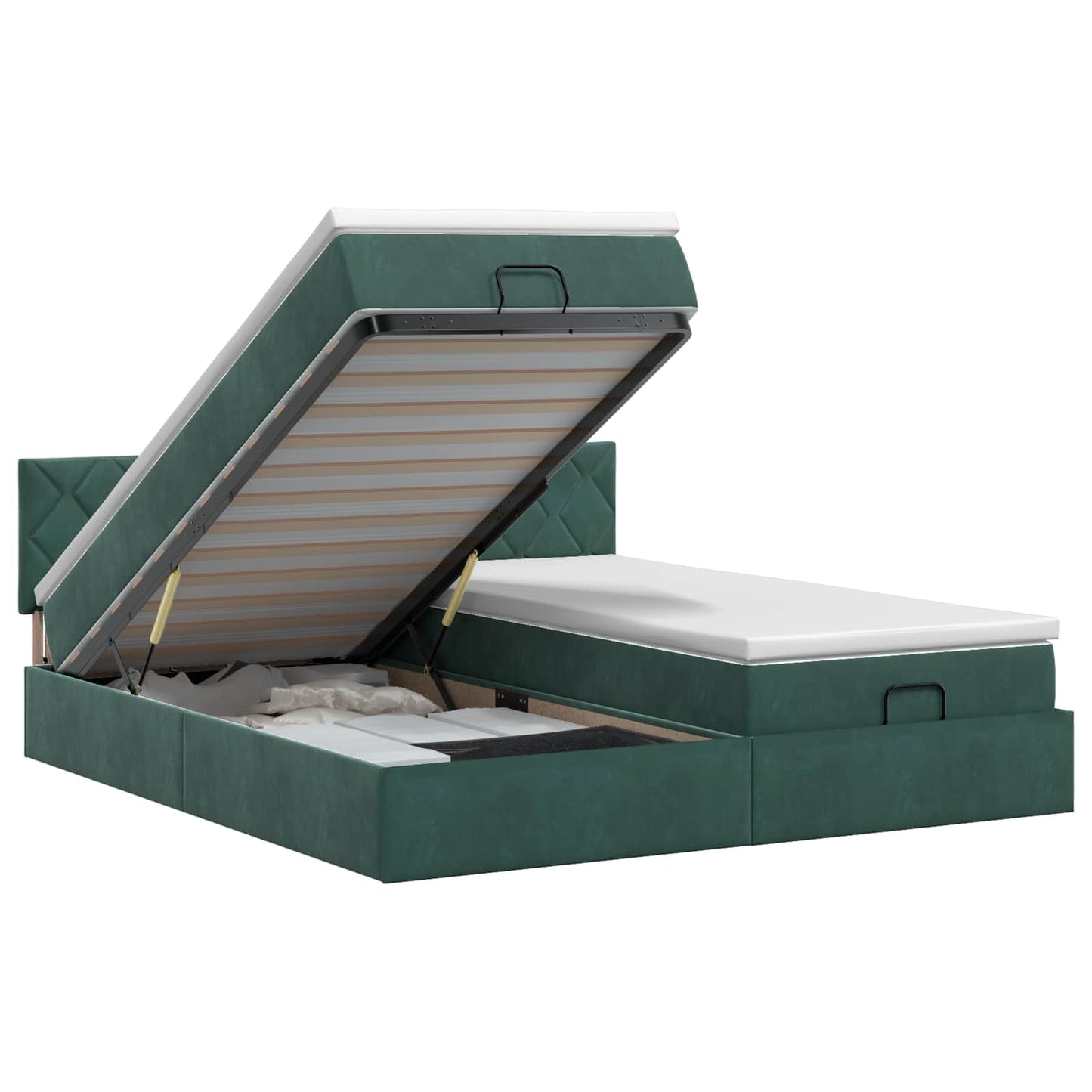 Letto ottomano con materasso 2 pz Verde Scuro Velluto