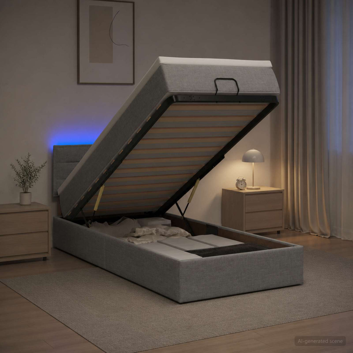 Letto Ottomano con Materasso e LED Grigio Chiaro 90 x 190 cm | homemem39