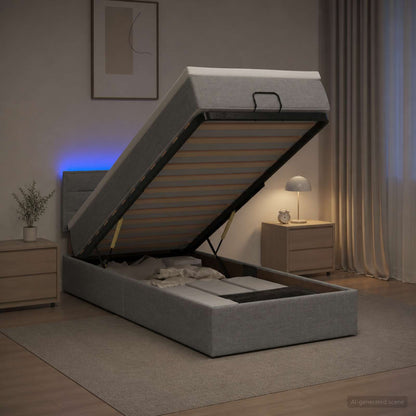 Letto Ottomano con Materasso e LED Grigio Chiaro 90 x 190 cm | homemem39