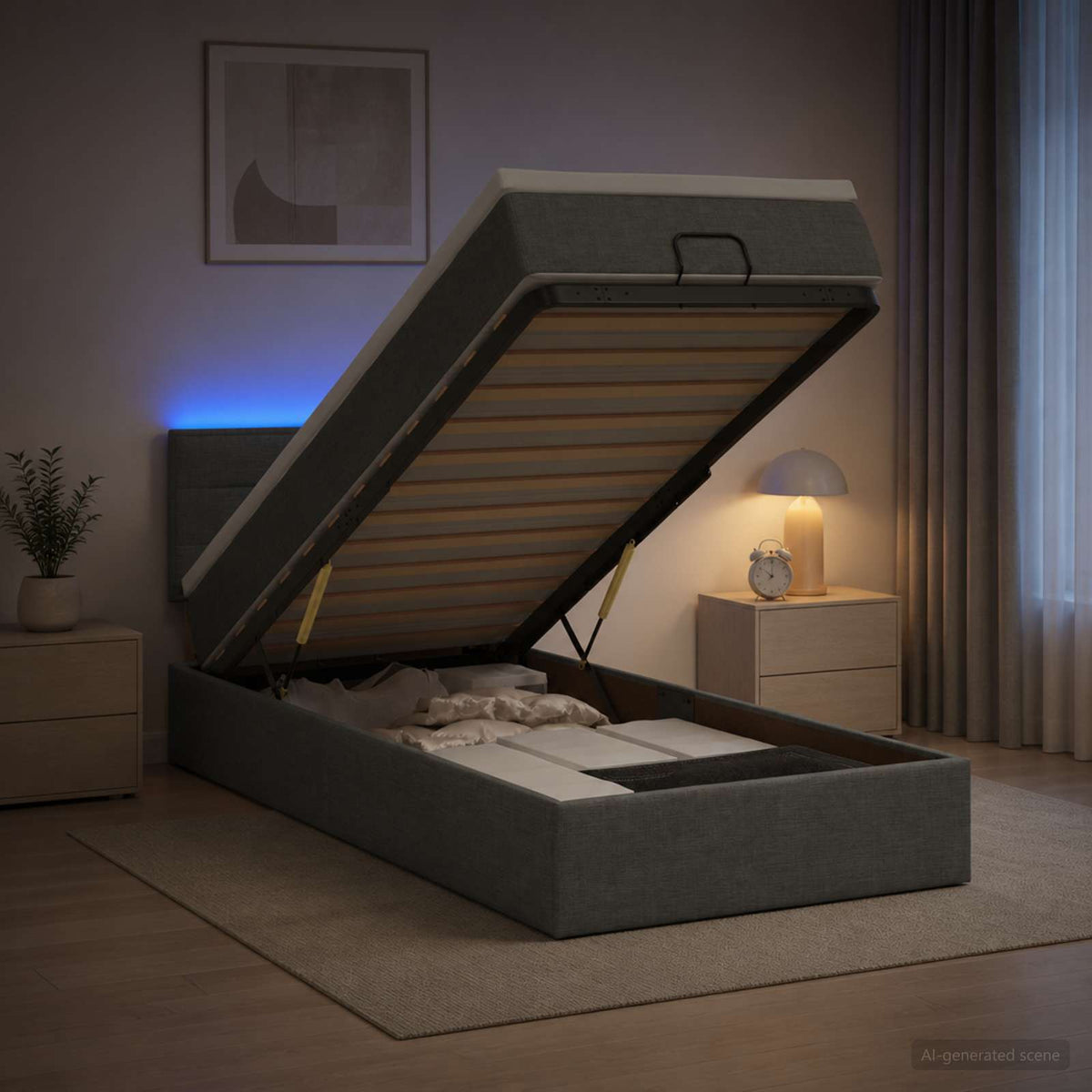 Letto Ottomano con Materasso e LED Grigio Scuro 90 x 200 cm | homemem39