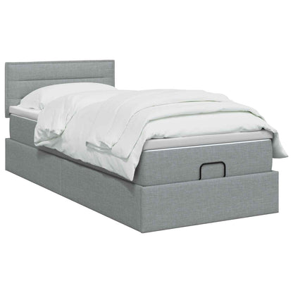 Letto Ottomano con Materasso e LED Grigio Chiaro 90 x 190 cm | homemem39