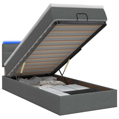 Letto Ottomano con Materasso e LED Grigio Scuro 90 x 190 cm | homemem39