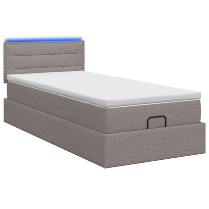 Letto Ottomano con Materasso e LED Tortora 90 x 190 cm Tessuto | homemem39