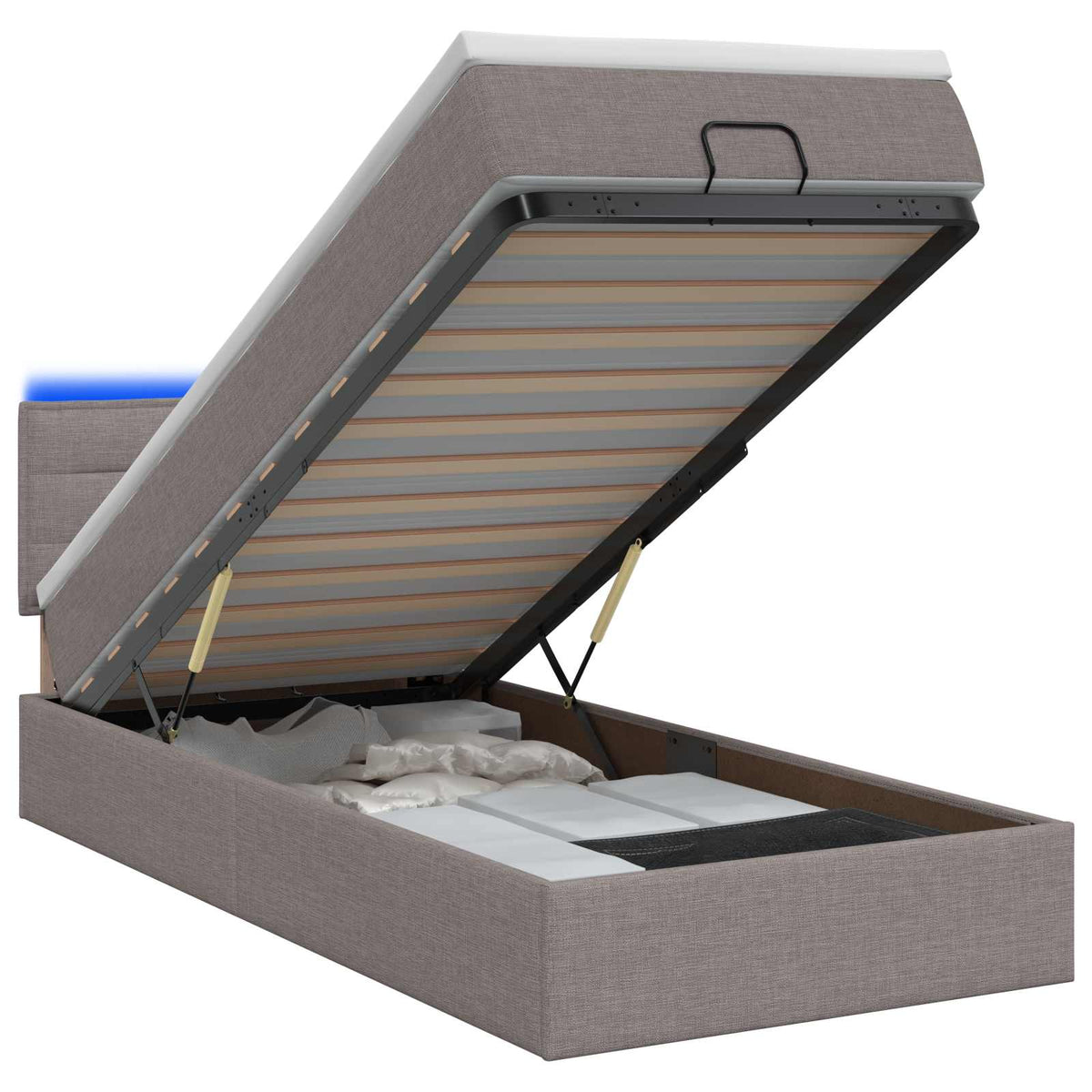 Letto Ottomano con Materasso e LED Tortora 90 x 200 cm Tessuto | homemem39