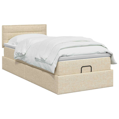Letto Ottomano con Materasso e LED Crema 90 x 200 cm Tessuto | homemem39