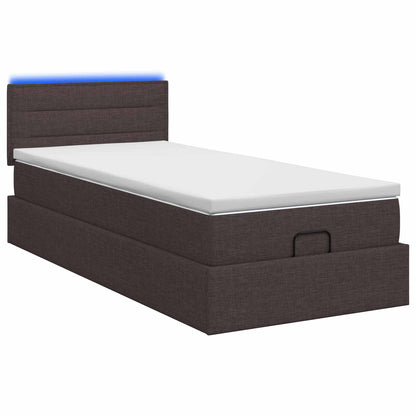 Letto Ottomano con Materasso e LED Marrone Scuro 100 x 200 cm | homemem39