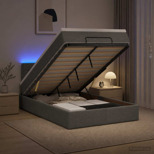 Letto Ottomano con Materasso e LED Grigio Scuro 120 x 200 cm