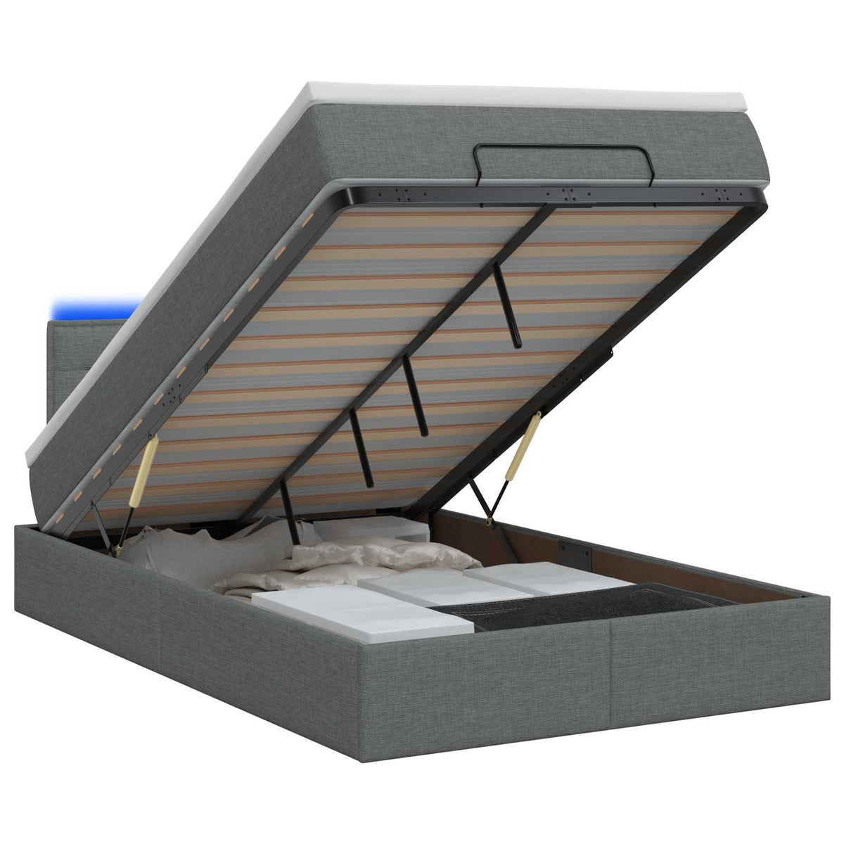 Letto Ottomano con Materasso e LED Grigio Scuro 120 x 190 cm | homemem39