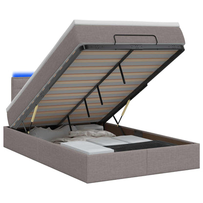 Letto Ottomano con Materasso e LED Tortora 120 x 190 cm Tessuto