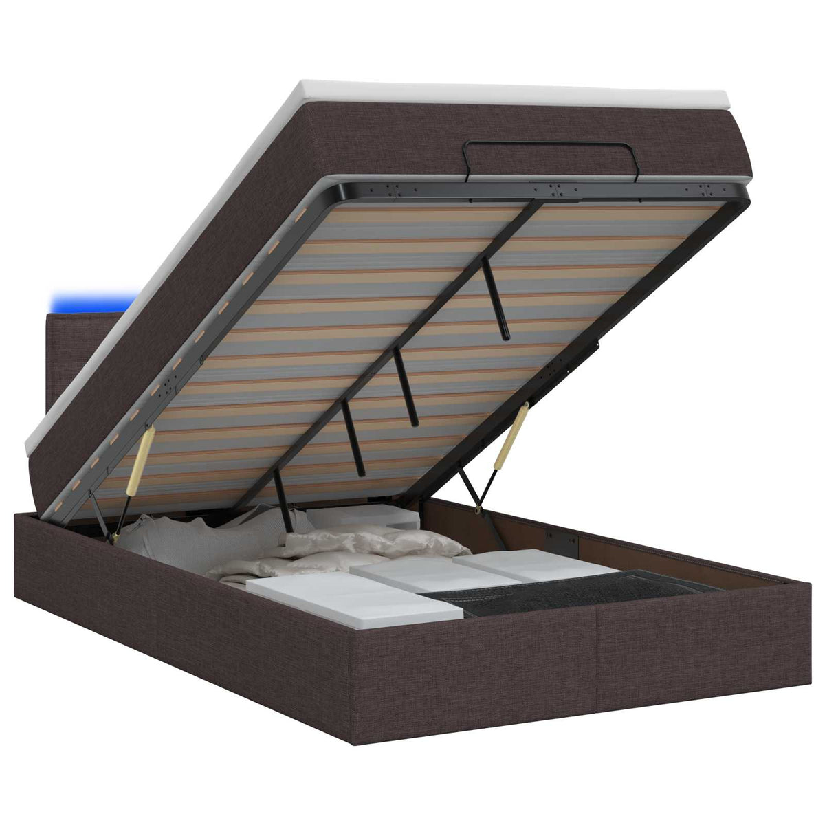 Letto Ottomano con Materasso e LED Marrone Scuro 120 x 200 cm