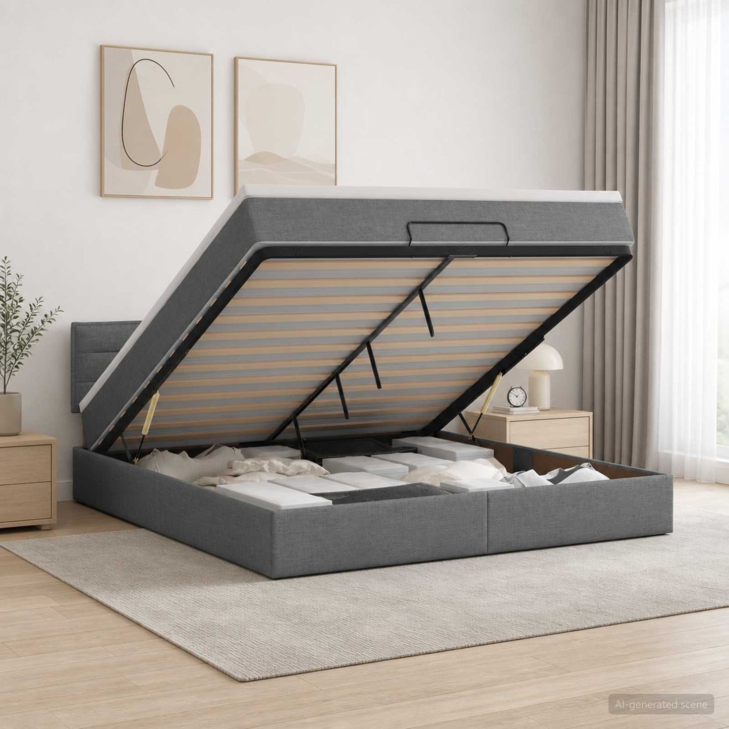 Letto Ottomano con Materasso e LED Grigio Scuro 140 x 190 cm