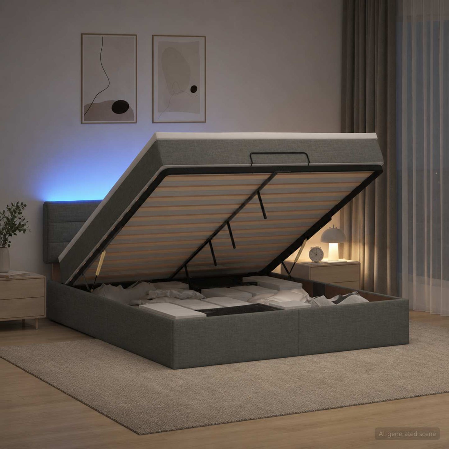 Letto Ottomano con Materasso e LED Grigio Scuro 140 x 190 cm