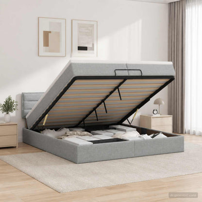 Letto ottomano con materasso Grigio Chiaro 200 x 200 cm Tessuto | homemem39