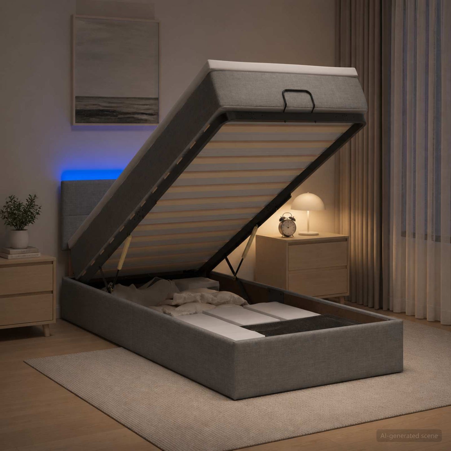 Letto Ottomano con Materasso e LED Grigio Chiaro 90 x 200 cm