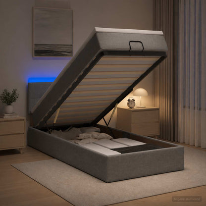 Letto Ottomano con Materasso e LED Grigio Chiaro 90 x 200 cm