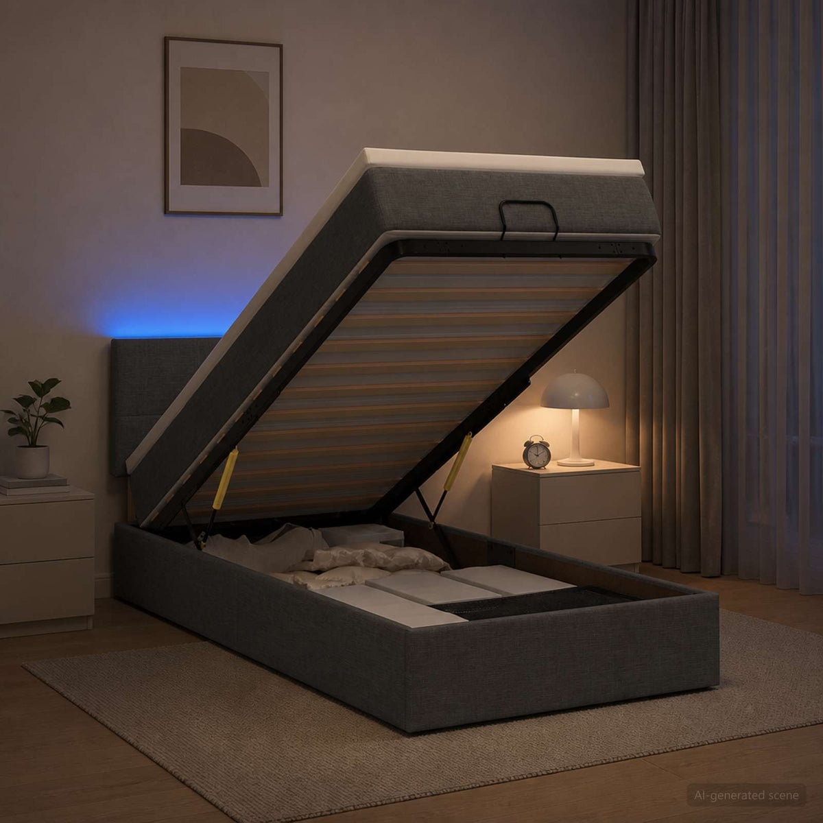 Letto Ottomano con Materasso e LED Grigio Scuro 90 x 190 cm
