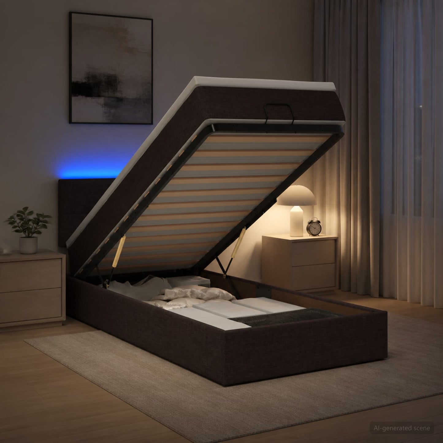 Letto Ottomano con Materasso e LED Marrone Scuro 90 x 200 cm