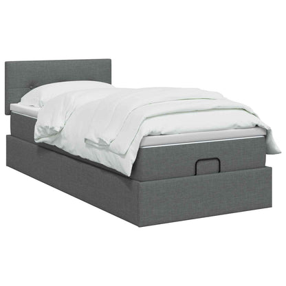 Letto Ottomano con Materasso e LED Grigio Scuro 90 x 190 cm | homemem39