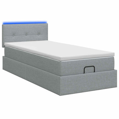 Letto Ottomano con Materasso e LED Grigio Chiaro 90 x 200 cm