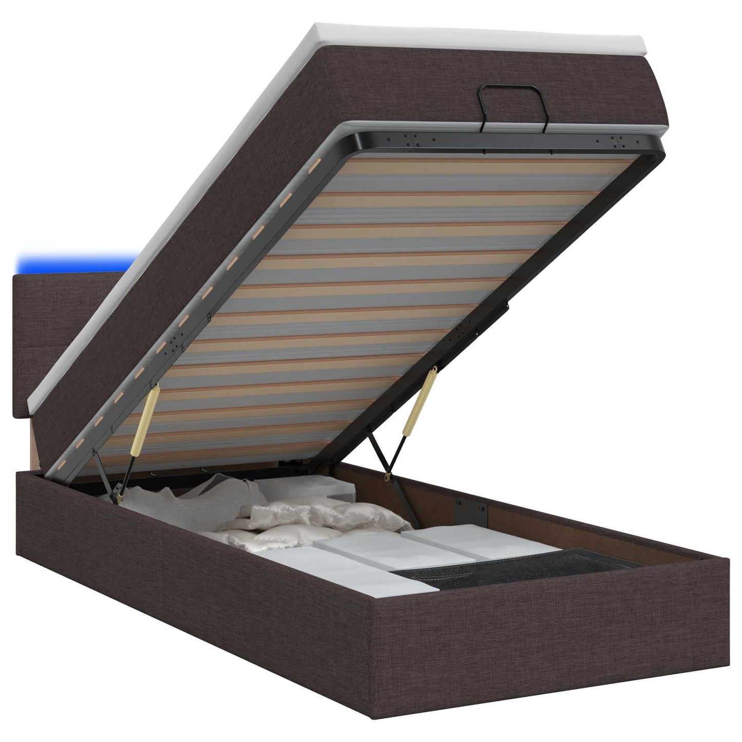 Letto Ottomano con Materasso e LED Marrone Scuro 90 x 200 cm