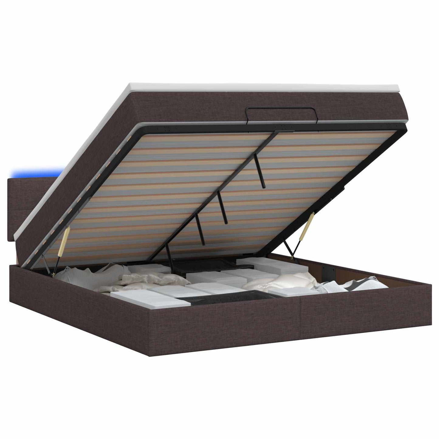 Letto Ottomano con Materasso e LED Marrone Scuro 140 x 200 cm | homemem39