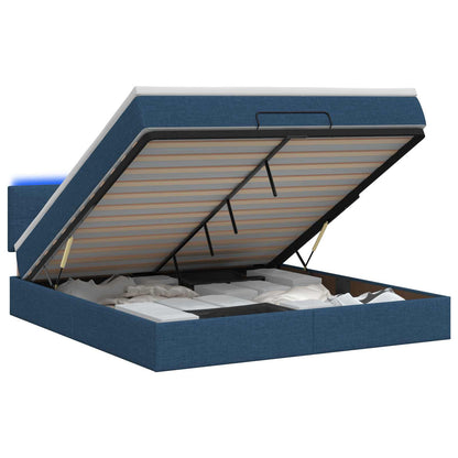 Letto Ottomano con Materasso e LED Blu 160 x 200 cm Tessuto