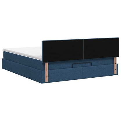 Letto Ottomano con Materasso e LED Blu 160 x 200 cm Tessuto