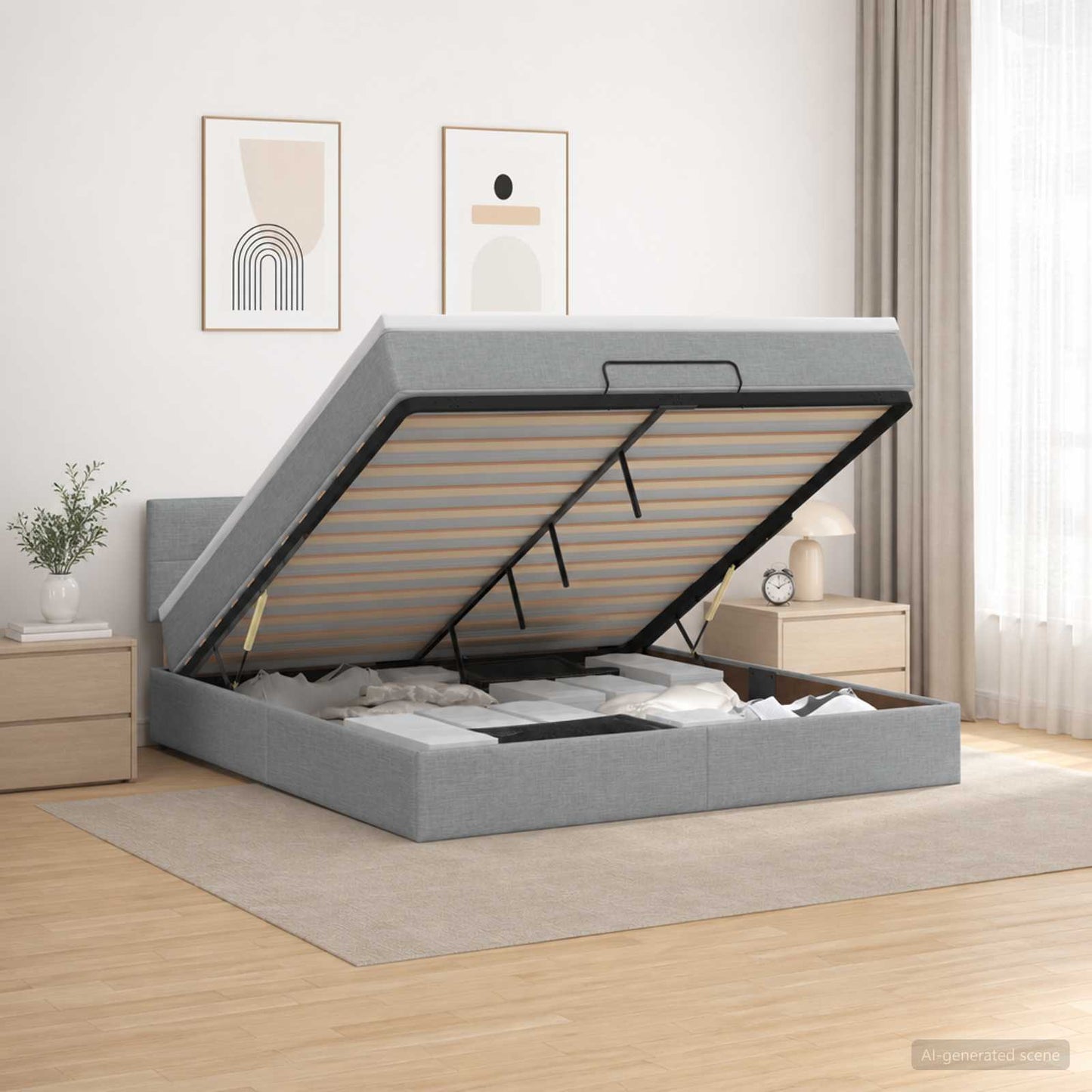 Letto Ottomano con Materasso e LED Grigio Chiaro 140 x 190 cm