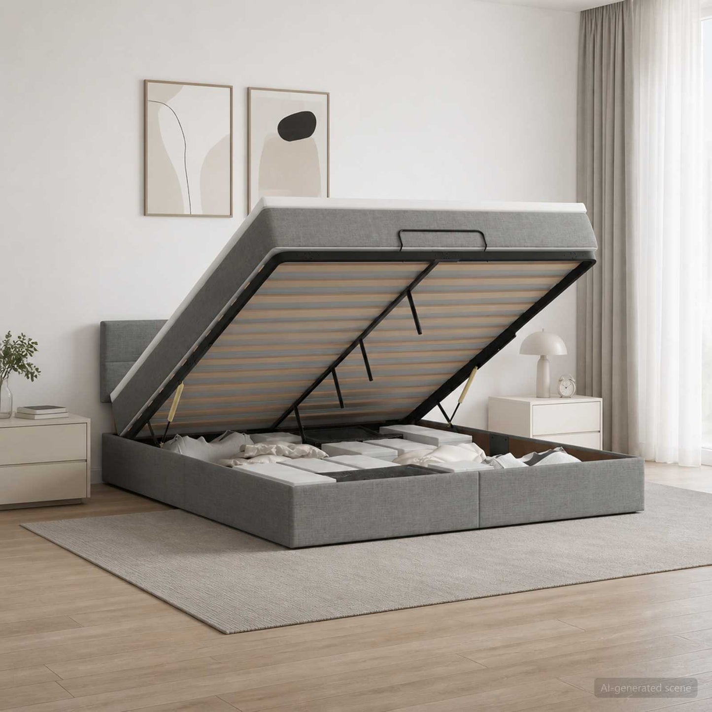 Letto ottomano con materasso Grigio Scuro 180 x 200 cm Tessuto
