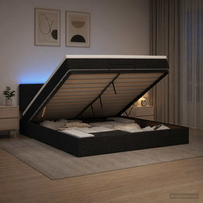 Letto Ottomano con Materasso e LED Nero 180 x 200 cm Tessuto