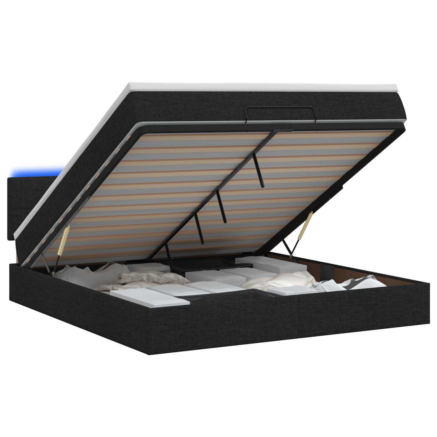 Letto Ottomano con Materasso e LED Nero 180 x 200 cm Tessuto