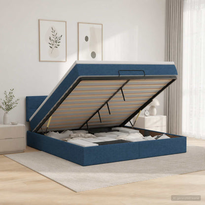 Letto Ottomano con Materasso e LED Blu 160 x 200 cm Tessuto