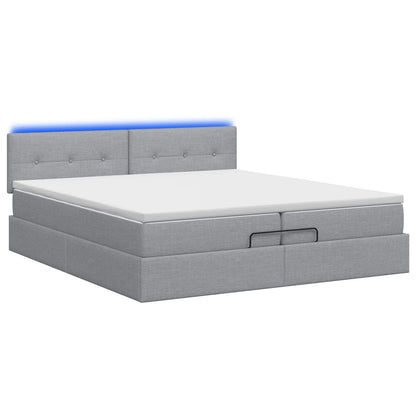 Letto Ottomano con Materasso e LED Grigio Chiaro 200 x 200 cm | homemem39