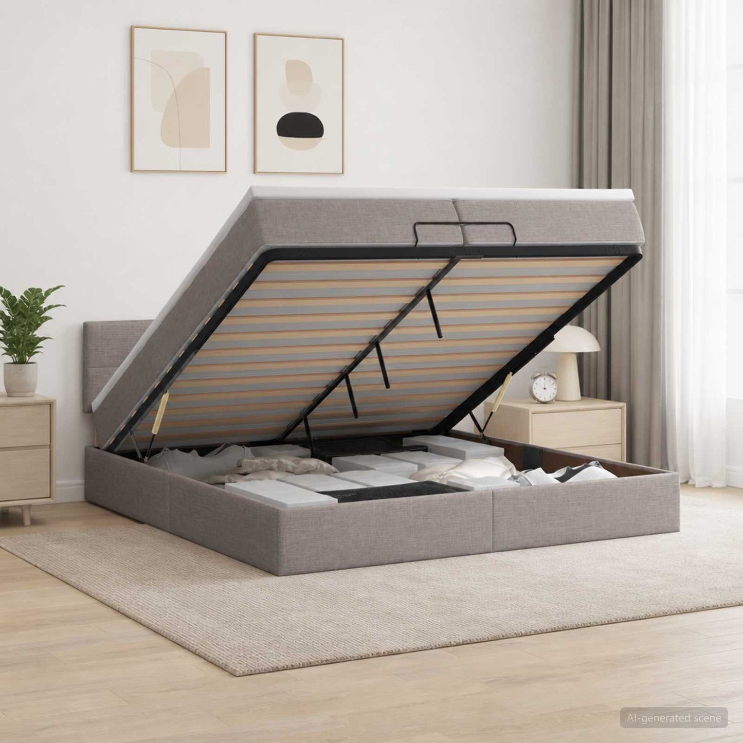 Letto ottomano con materasso Tortora 200 x 200 cm Tessuto | homemem39
