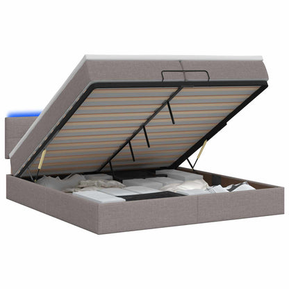 Letto Ottomano con Materasso e LED Tortora 200 x 200 cm Tessuto | homemem39