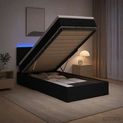 Letto Ottomano con Materasso e LED Nero 80 x 200 cm Tessuto