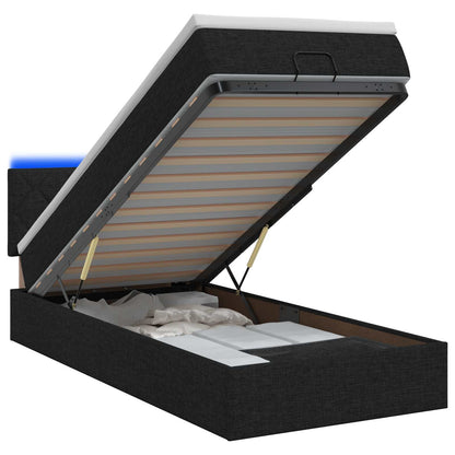 Letto Ottomano con Materasso e LED Nero 80 x 200 cm Tessuto