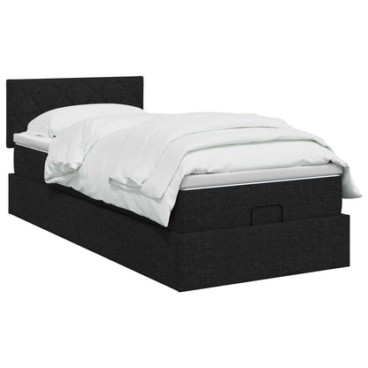 Letto Ottomano con Materasso e LED Nero 80 x 200 cm Tessuto
