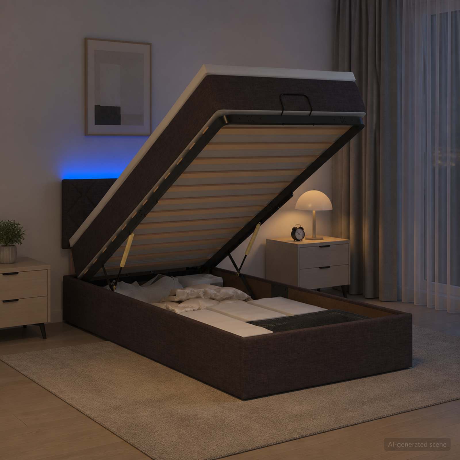 Letto Ottomano con Materasso e LED Marrone Scuro 80 x 200 cm | homemem39