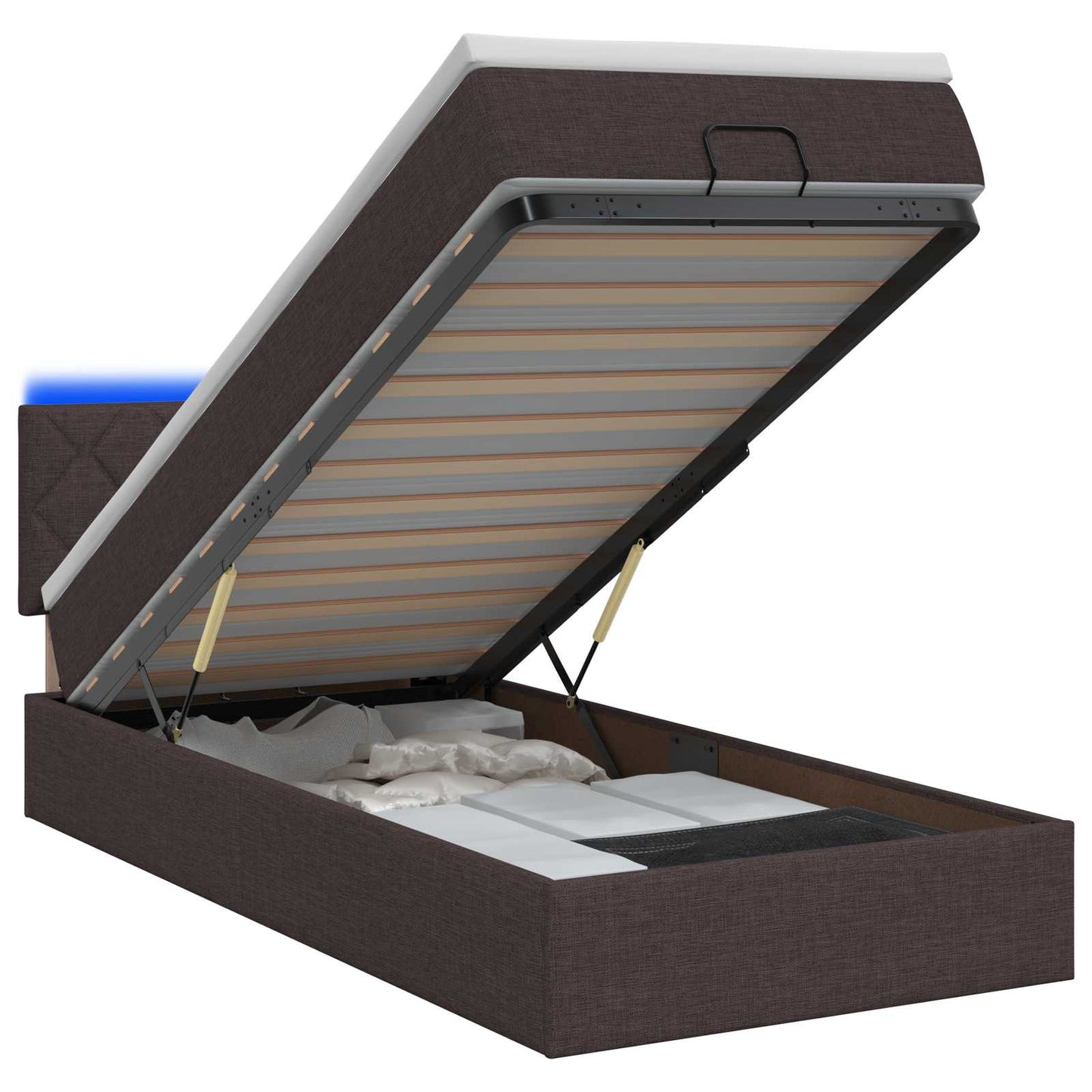 Letto Ottomano con Materasso e LED Marrone Scuro 80 x 200 cm | homemem39